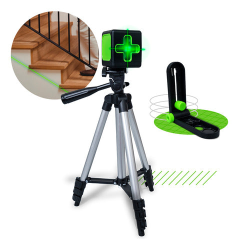 Nível A Laser Verde 2 Linhas Esquadro + Suporte + Tripé