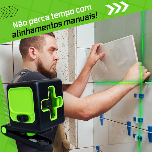 Nível A Laser Verde 2 Linhas Esquadro + Suporte + Tripé